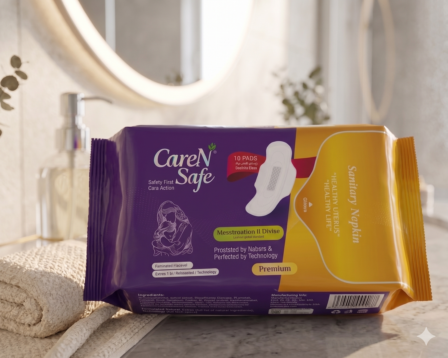 CareNSafe Premium Cotton L Sanitary Pads 280mm | 10 Pads