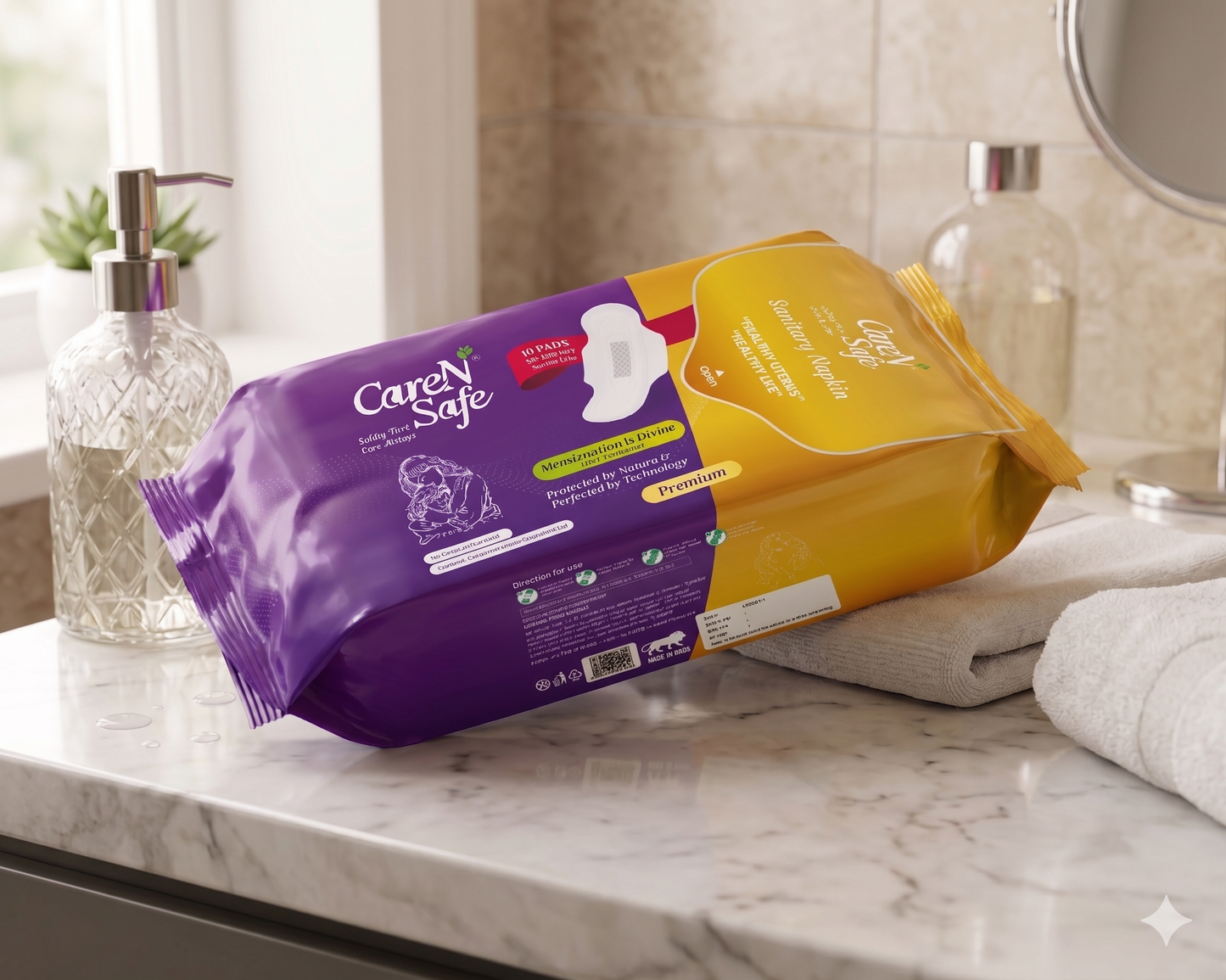 CareNSafe Premium Cotton L Sanitary Pads 280mm | 10 Pads