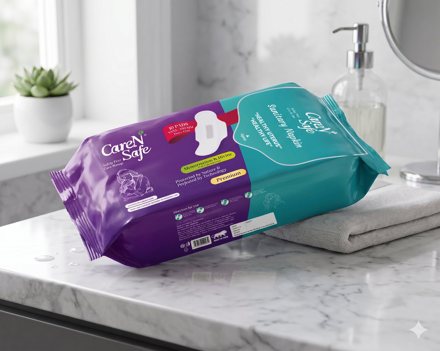 CareNSafe Premium Cotton XXL Sanitary Pads – 350mm | 10 Pads