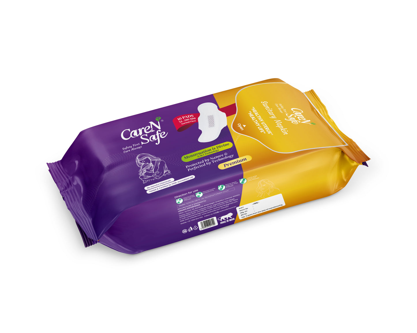 CareNSafe Premium Cotton L Sanitary Pads 280mm | 10 Pads