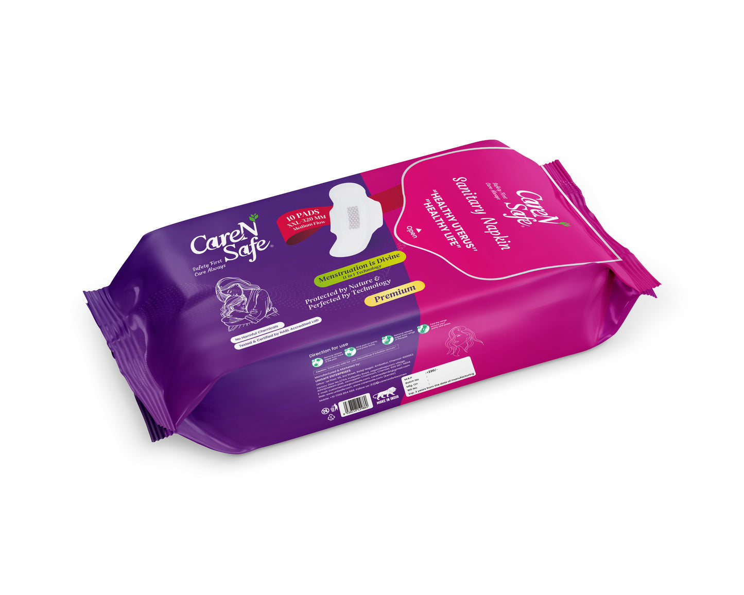 CareNSafe Premium Cotton XL Sanitary Pads  320mm | 10 Pads
