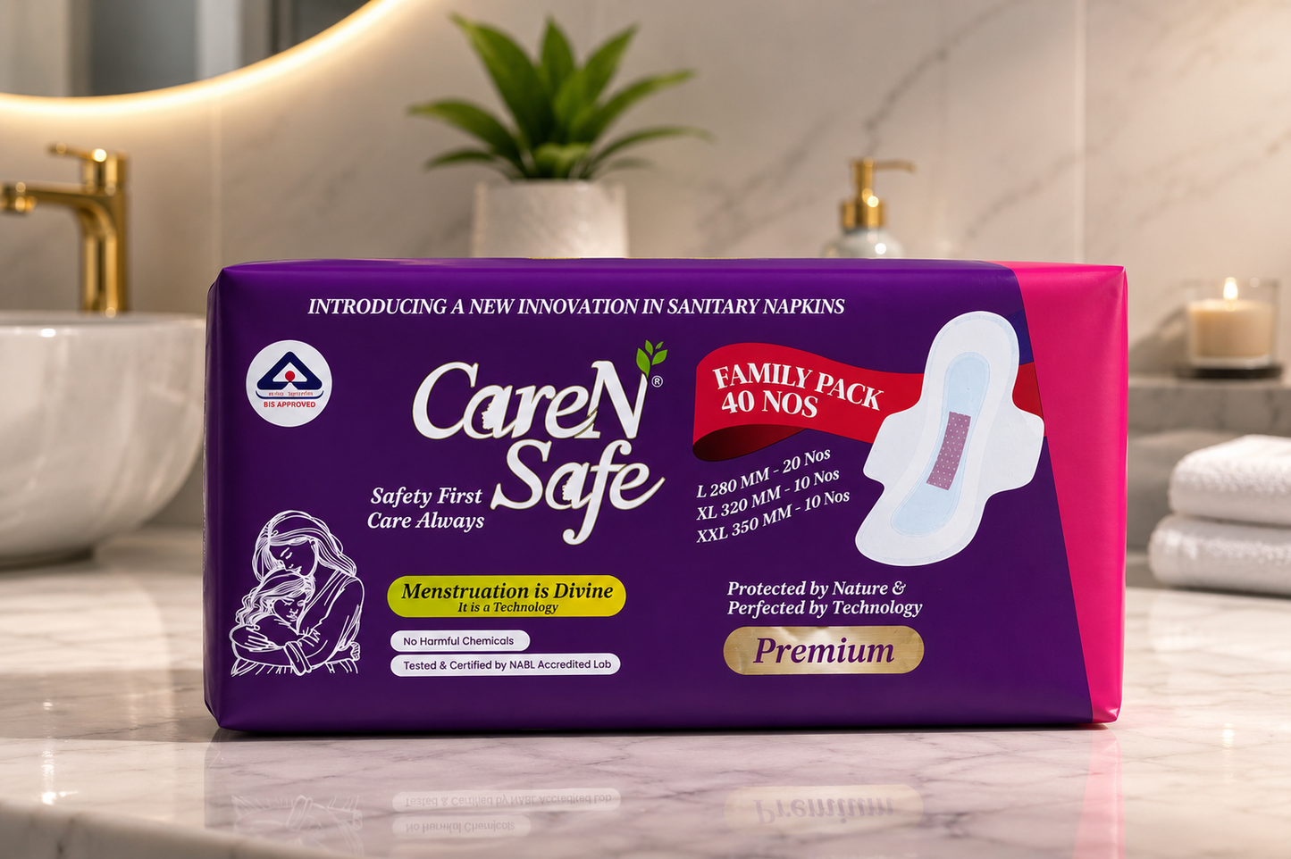 CareNSafe Premium Cotton Sanitary Pads | 40 Large Pads | Free Shipping
