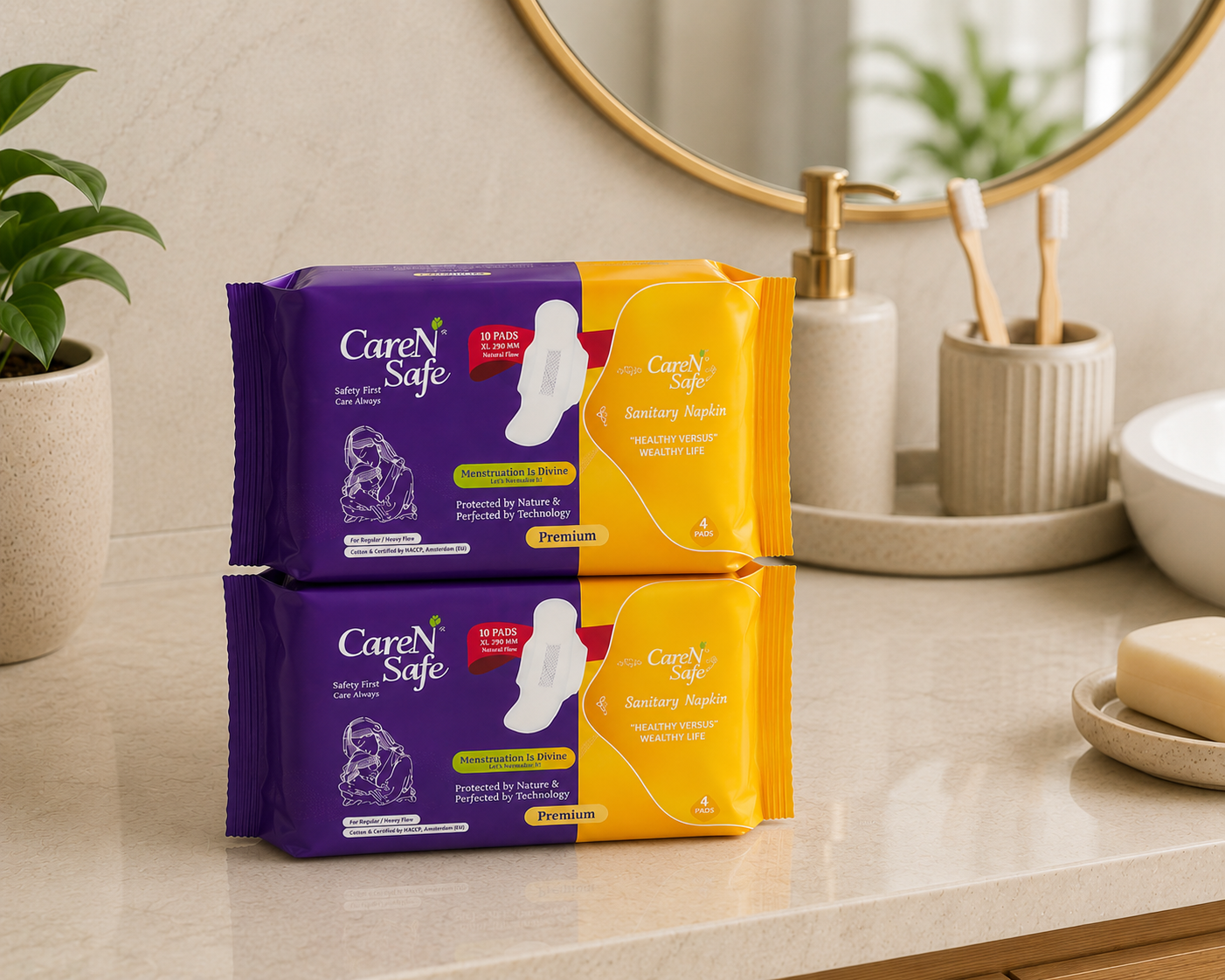 CareNSafe Premium Cotton Sanitary Pads 280mm | Regular | 20 Pads | 2 Packs | Free Shipping