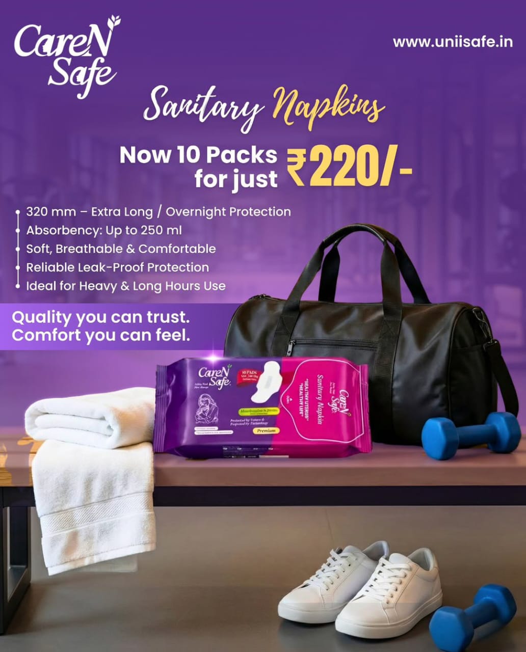 CareNSafe Premium Cotton XL Sanitary Pads 320mm | 20 Pads | 2 Packs | Free Shipping